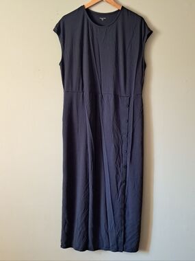 Garnet Hill Navy Blue Maxy Dress With Buttons XL